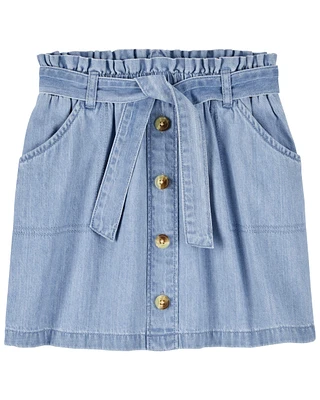Kid Paperbag Belted Button-Front Skirt