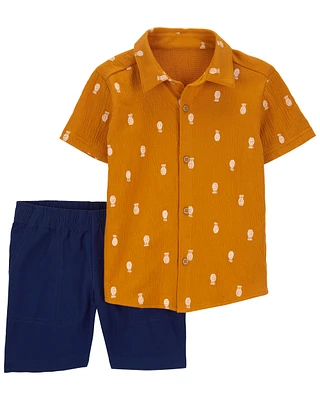 Toddler 2-Piece Pineapple-Print Shirt & Canvas Shorts Set