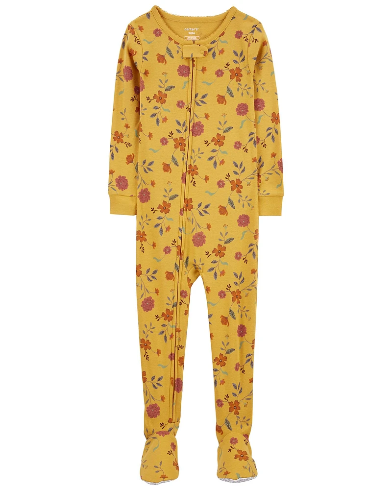 Toddler 1-Piece Floral 100% Snug Fit Cotton Footie Pajamas