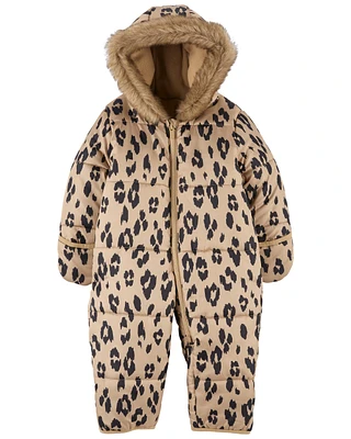 Baby Quilted Leopard Print Snowsuit