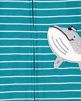 Toddler 1-Piece Striped Whale 100% Snug Fit Cotton Romper Pajamas