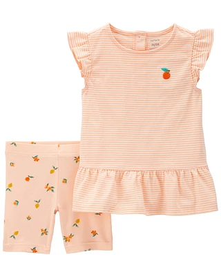 Baby 2-Piece Peach Flutter Top & Bike Short Set