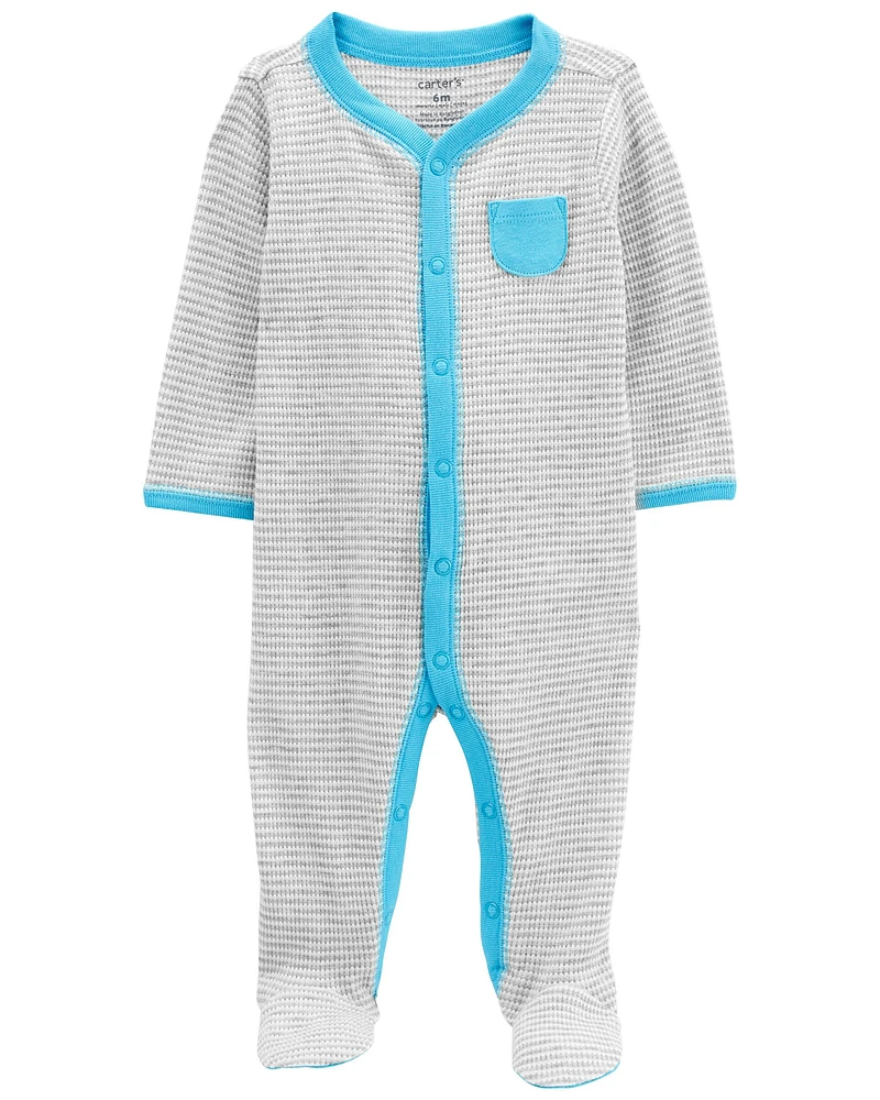 Baby Striped Snap-Up Thermal Sleep & Play Pajamas
