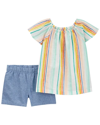 Baby 2-Piece Striped Top & Chambray Short Set
