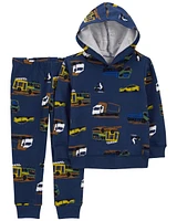 Baby 2-Piece Navy Construction Truck Hoodie and Pants Set