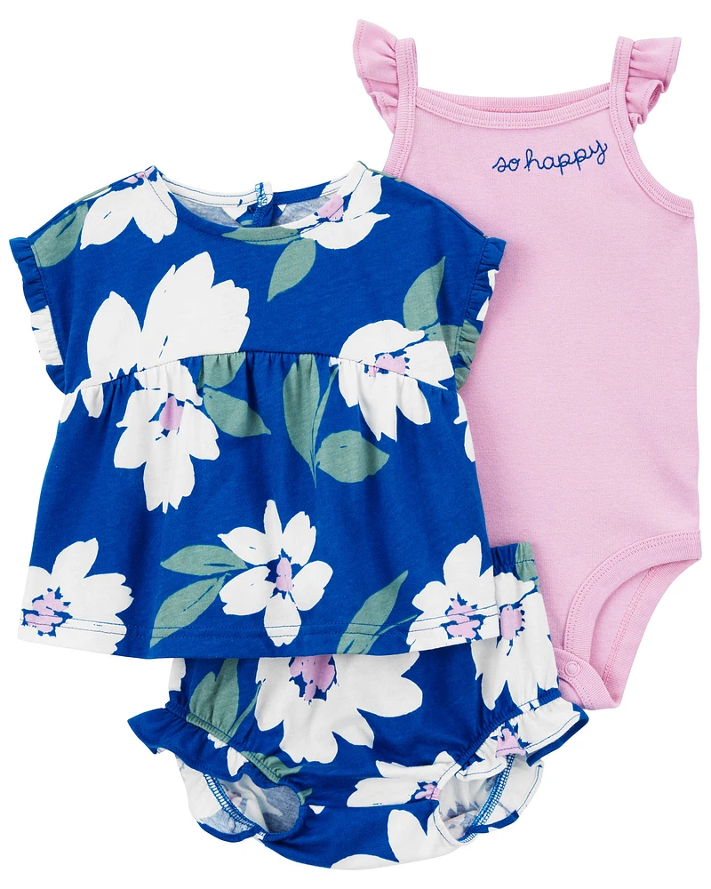 3pcs Sunflower Print Short-sleeve Baby Set