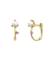 Pendientes aro perla y zafiro rosa oro 9 kt 