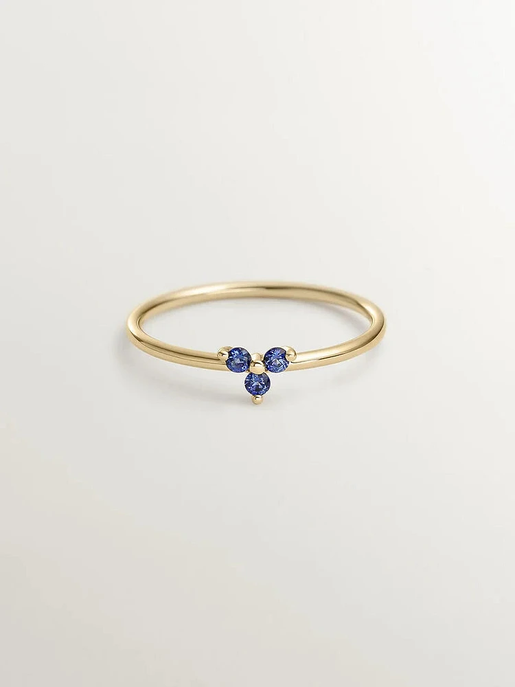 Anillo trébol zafiro azul oro 9 kt