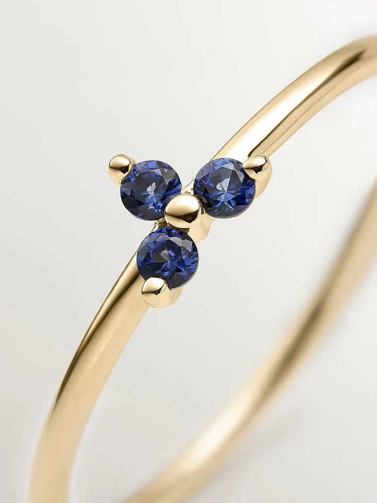 Anillo trébol zafiro azul oro 9 kt