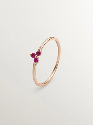 Anillo trébol rubí oro rosa 9 kt - 09