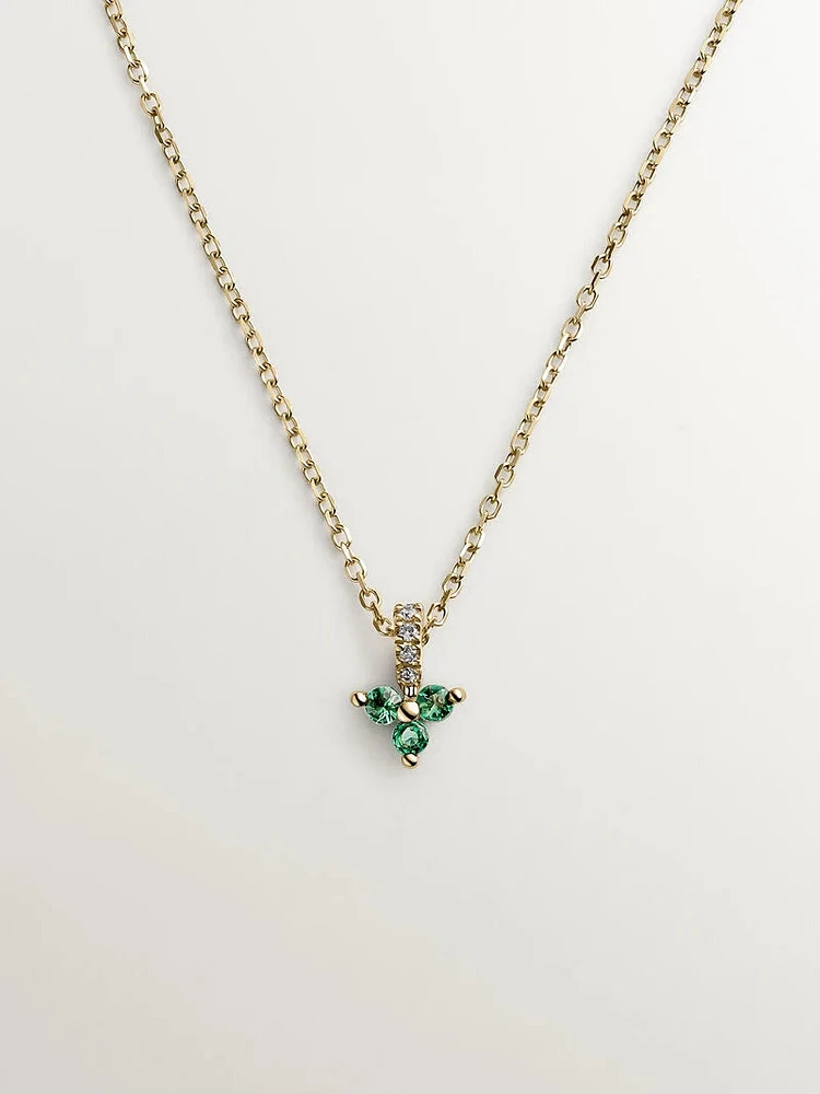 Colgante trébol esmeralda y diamante oro 9 kt