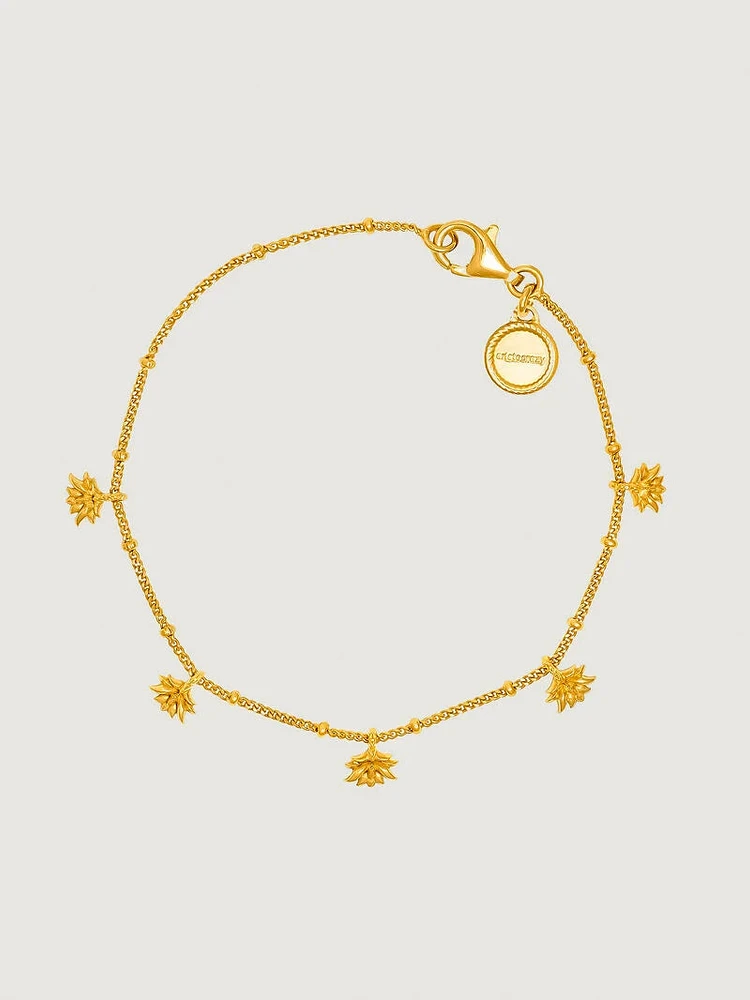 Pulsera motivos colgantes flor loto plata recubierta oro