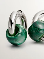 Pendientes de aro mediano de plata con piedra malaquita verde