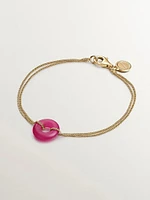 Pulsera de plata 925 bañada en oro amarillo de 18K con jade rojo