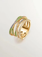 Anillo multibrazo de plata bañada en oro 18kt con piedras multicolor - 9