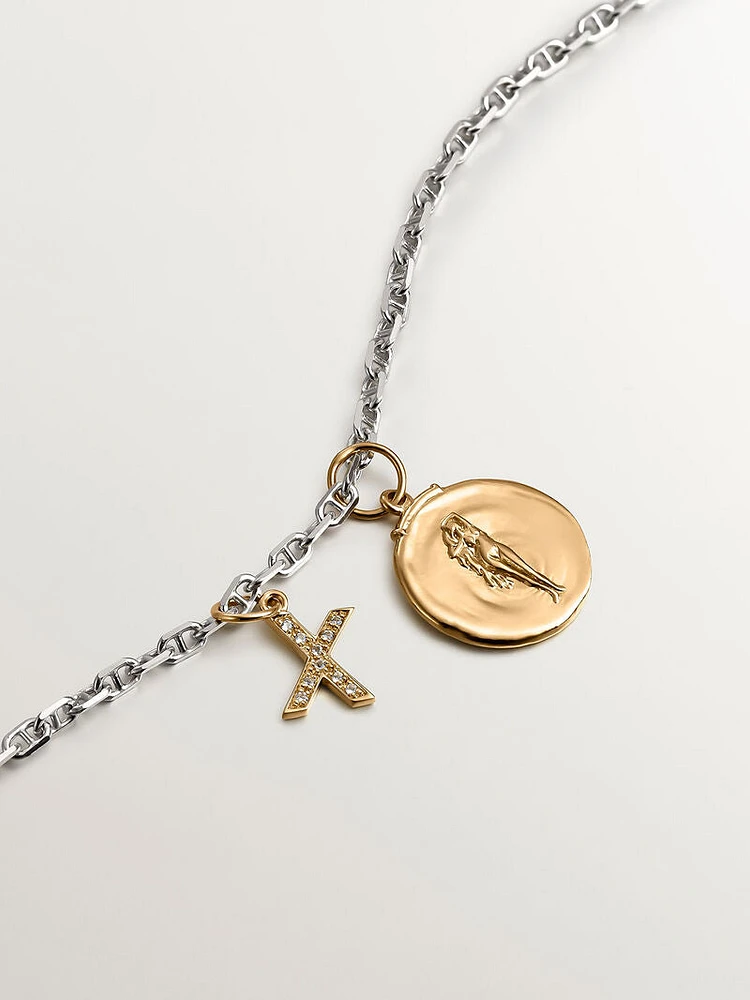 Charm letra X de plata bañada en oro de 18kt con topacios blancos