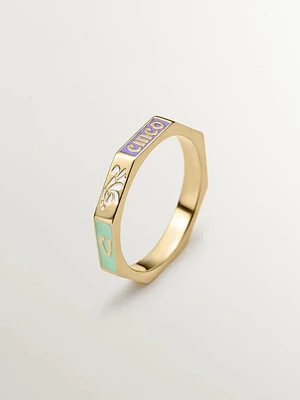 Anillo de colores plata bañada en oro 18kt con número cinco - 11