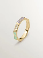 Anillo de colores plata bañada en oro 18kt con número cinco - 11