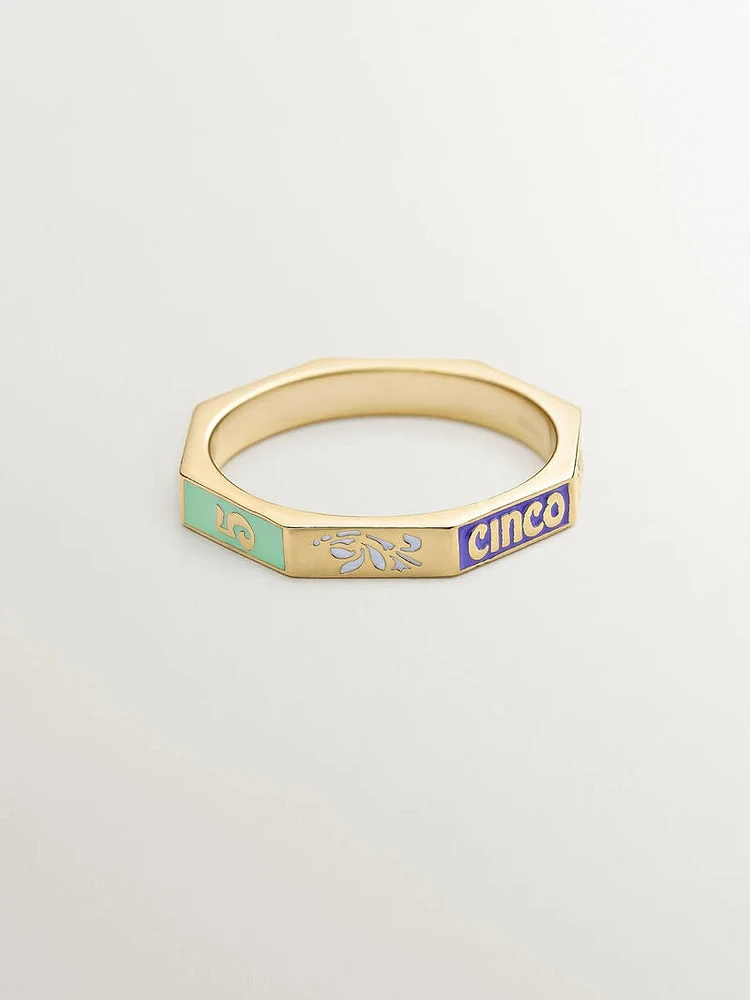 Anillo de colores plata bañada en oro 18kt con número cinco - 11