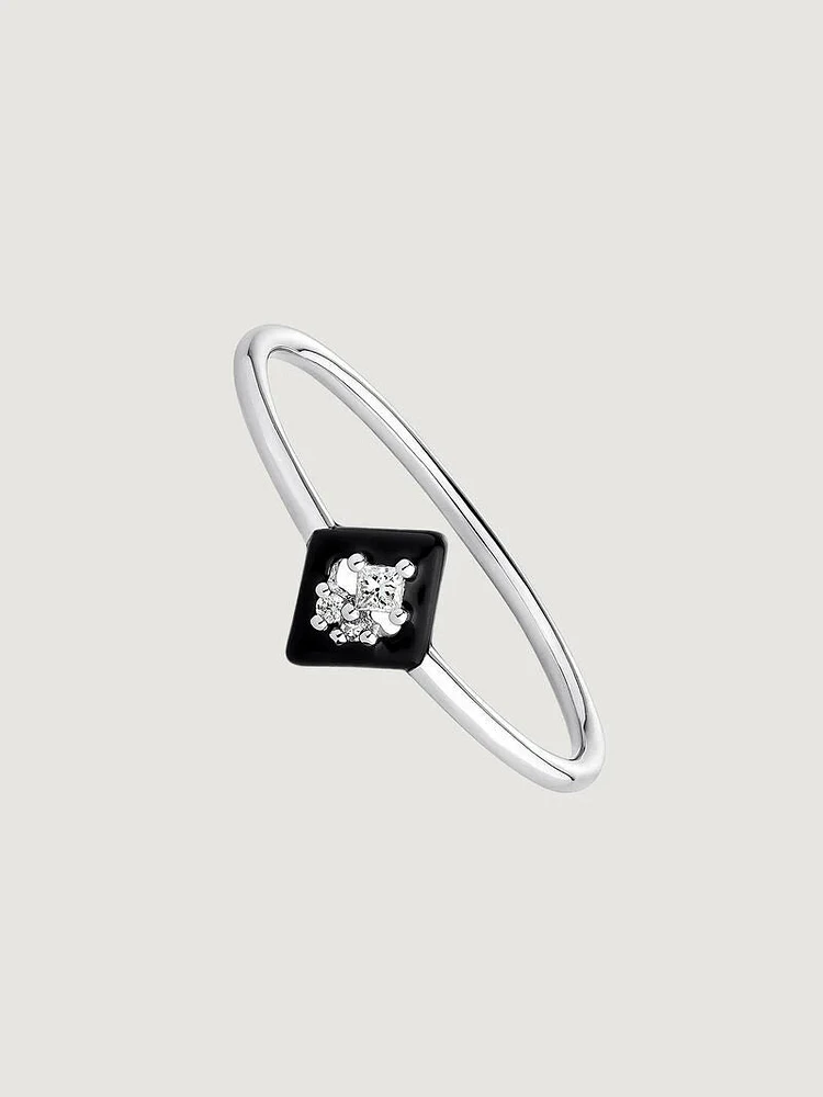 Anillo rombo de oro blanco 18kt con esmalte negro y diamantes - 11