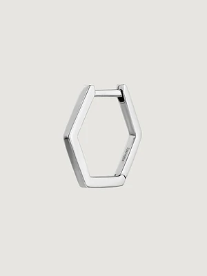 Pendiente individual de aro hexagonal de oro blanco de 9kt