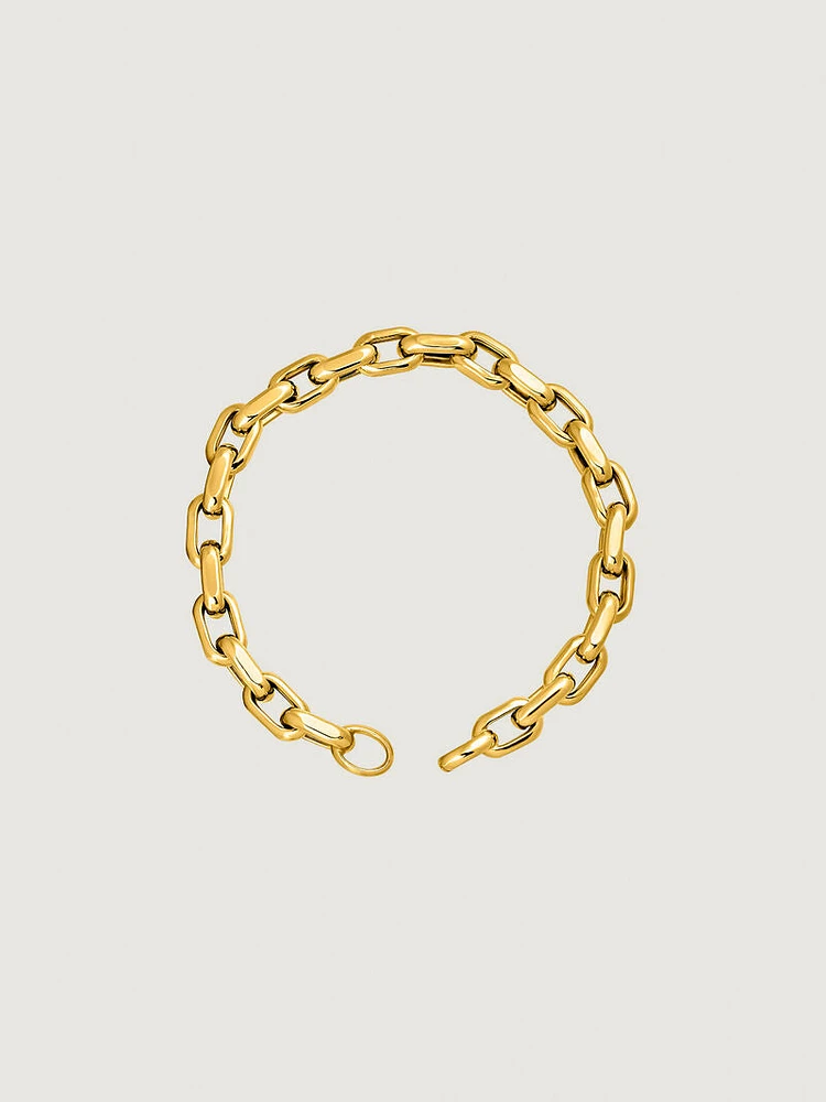 Pulsera de cadena eslabones forza de plata bañada en oro amarillo de 18kt