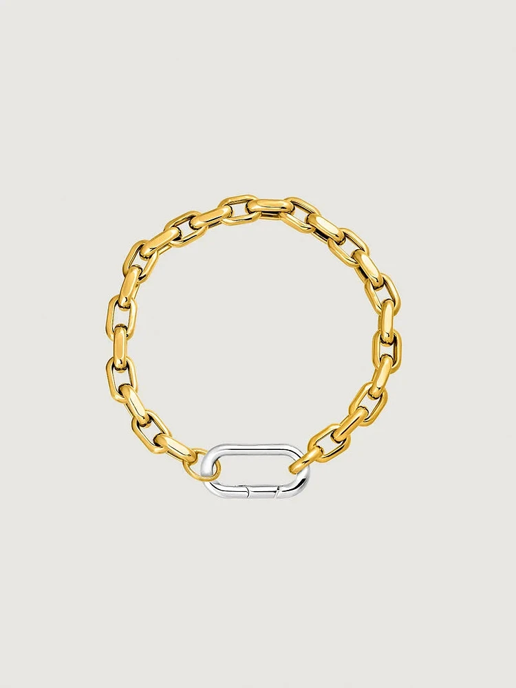 Pulsera de cadena eslabones forza de plata bañada en oro amarillo de 18kt