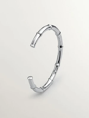 Brazalete bambú rígido fino de plata