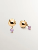 Pendientes de plata 925 bañada en oro amarillo de 18K con amatista morada