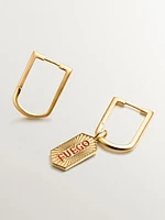 Pendientes de aro semi rectangular de plata 925 bañada en oro amarillo de 18K