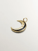 Charm de plata 925 bañada en oro amarillo de 18K con topacios blancos, esmalte negro y forma de luna