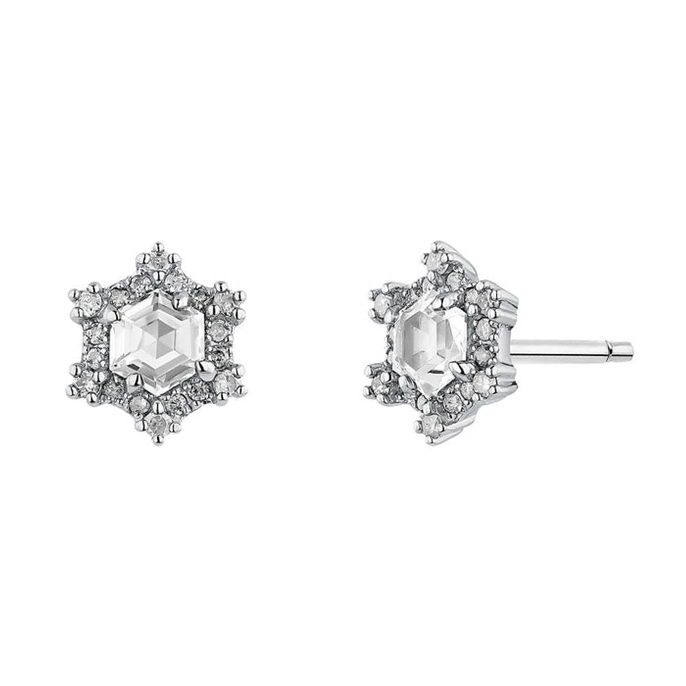 Pendientes hexagonales diamante gris plata