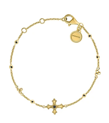 Pulsera cruz pequeña espinelas plata recubierta oro