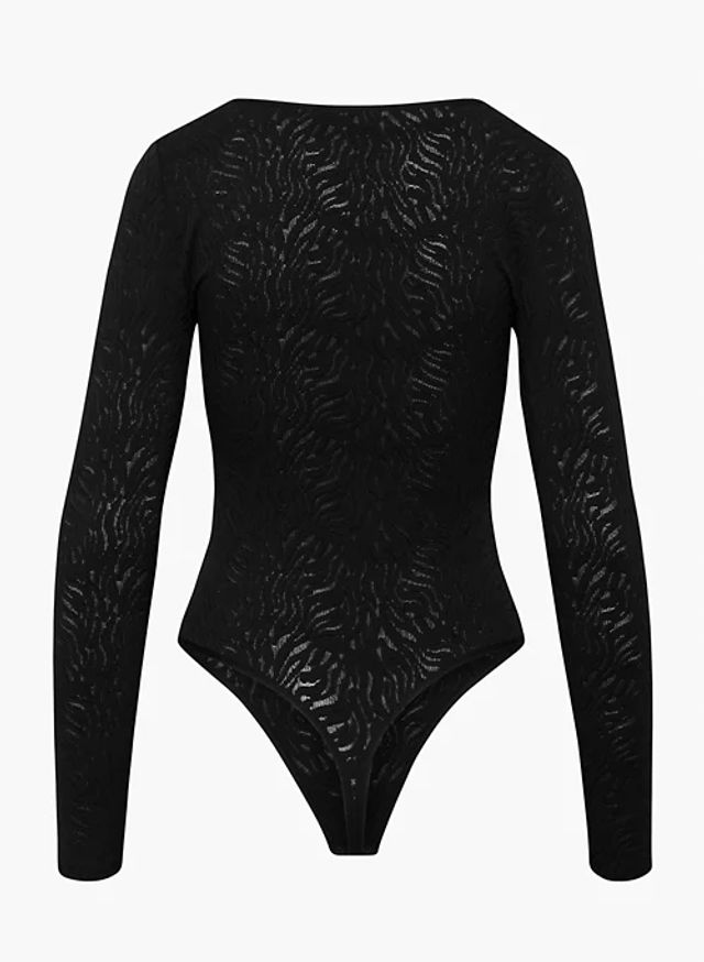 Kyla Long Sleeve Crew Neck Lace Bodysuit Black