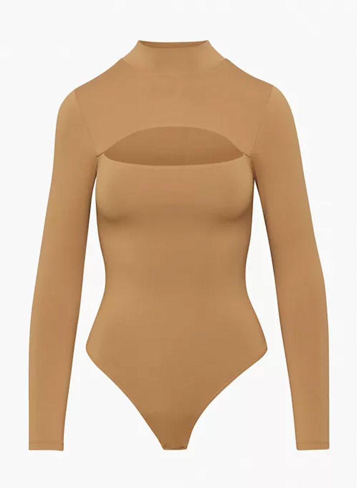 Aritzia Babaton nude tan square neck long sleeve bodysuit