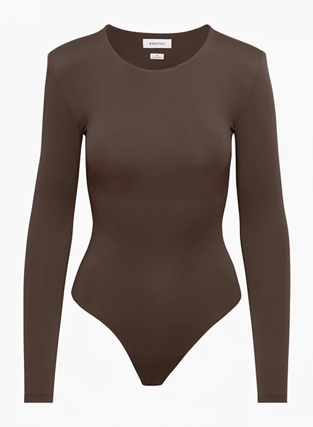 Padded Shoulder Deep V-neck Sweater Bodysuit