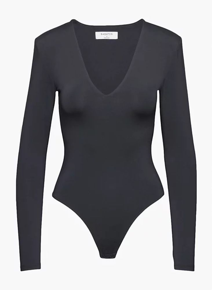 Express Padded Shoulder Deep V-Neck Sweater Bodysuit White Women's XS