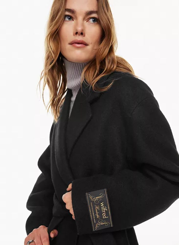 Aritzia Wilfred robe wool coat with belt BLACK size XSMALL