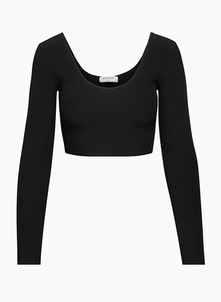 Butterluxe Cropped Long Sleeve Scoop Neck - MATTE FAUX LEATHER