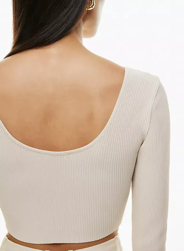 Brigitte - Long-Sleeve Scoop Neck Plain Ribbed Slim-Fit Knit Top, YesStyle