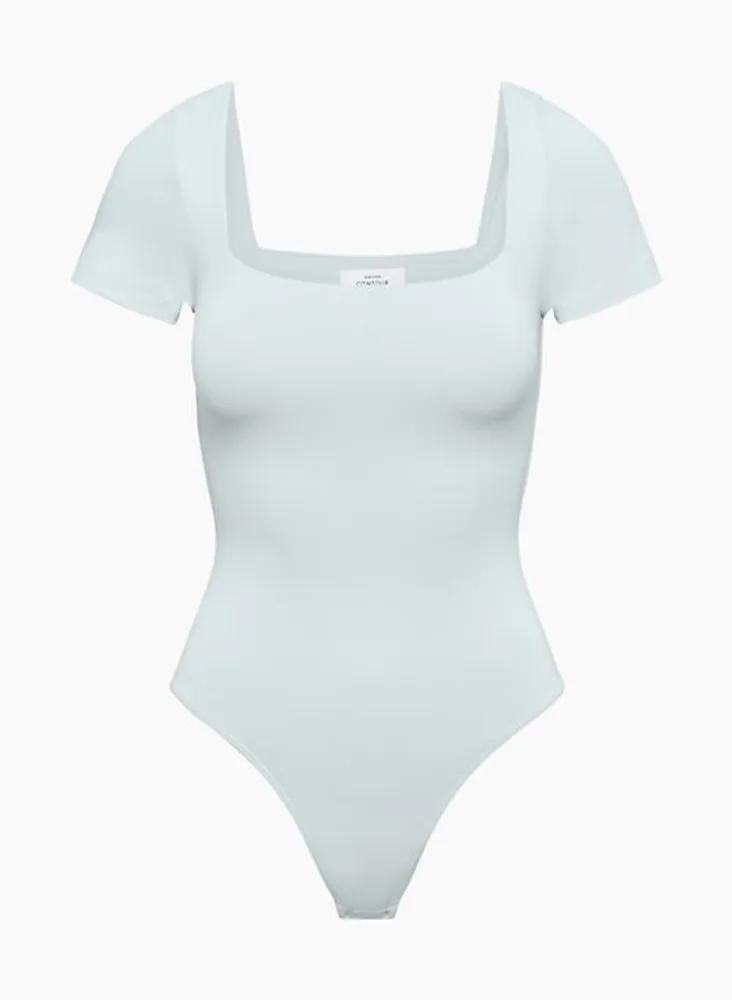 POSESHE Women's Plus Size Square Neck Short Sleeve Bodysuit, 3X, White