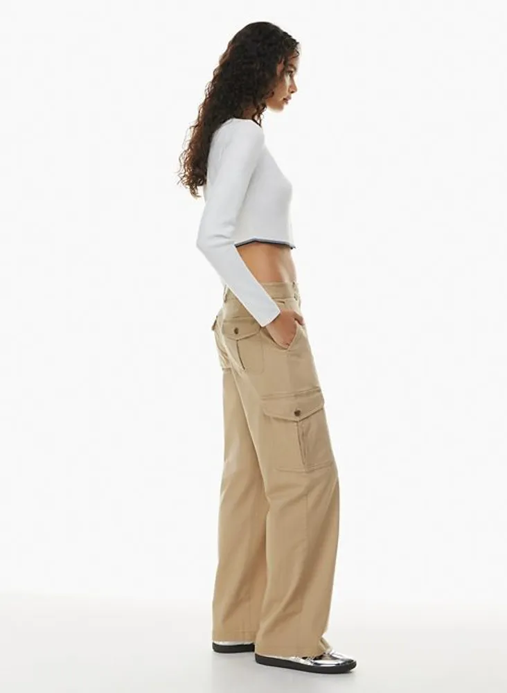 Ardene Low Rise Baggy Tailored Pants in Beige, Size