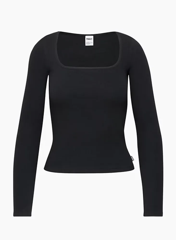 Crop Stacy Square Neck High Back Long Sleeve Tee | Black