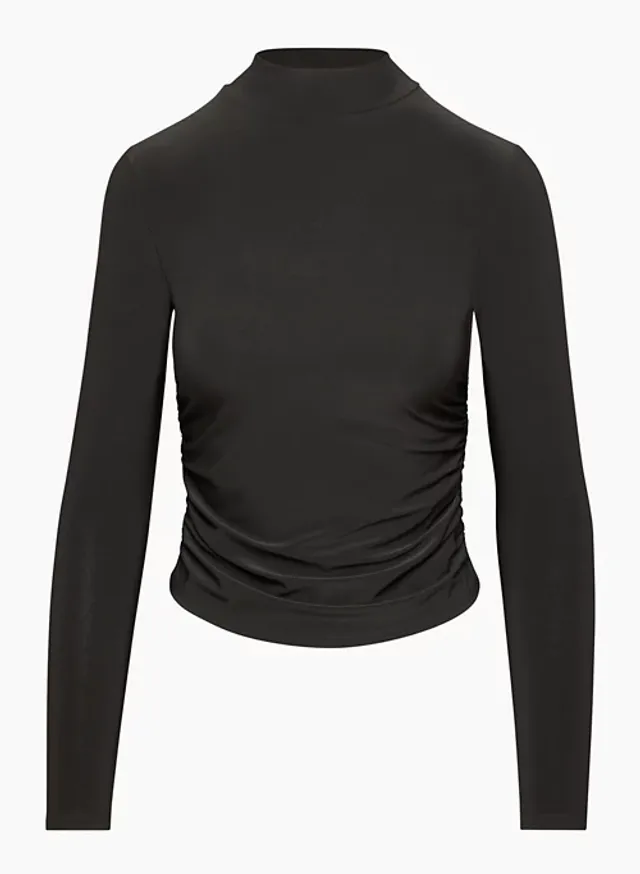 FINAL SALE-THE MYSTYLEMODE BLACK OPEN FRONT TURTLENECK LONG SLEEVE KNI