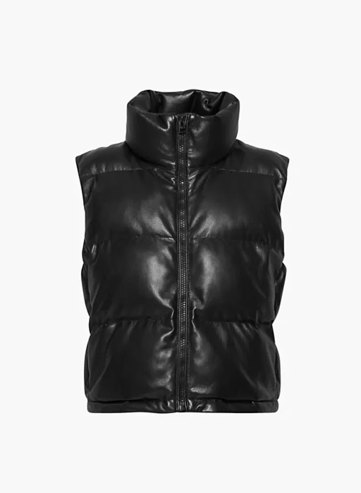 Womens Fila Sport Puffy Puffer Vest Small Black Wet Look Shiny