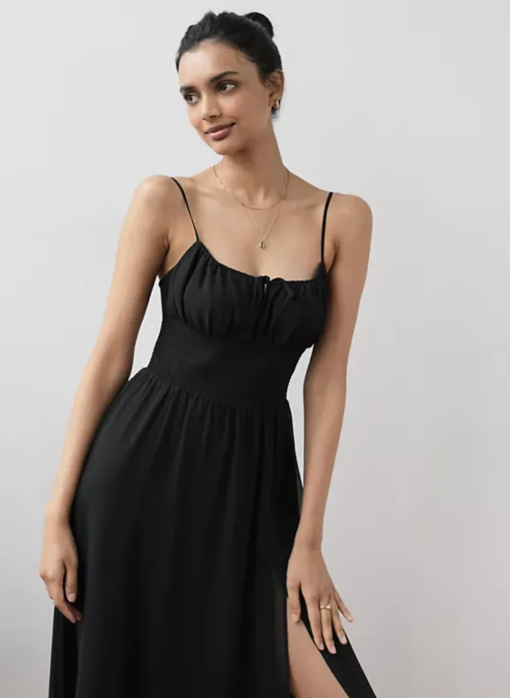 Soma Women's Soft Jersey Shirred Bodice Maxi Bra Dress In Black Size Large