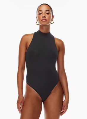 black mock neck body suit