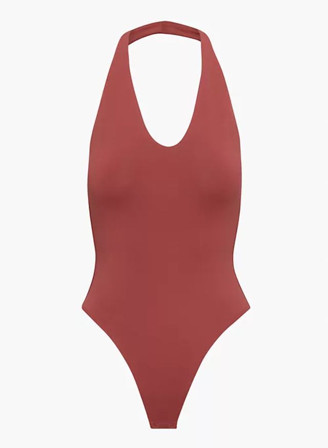 red halter bodysuit