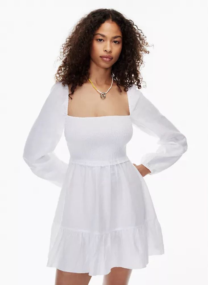 White Marinia square-neck linen mini dress