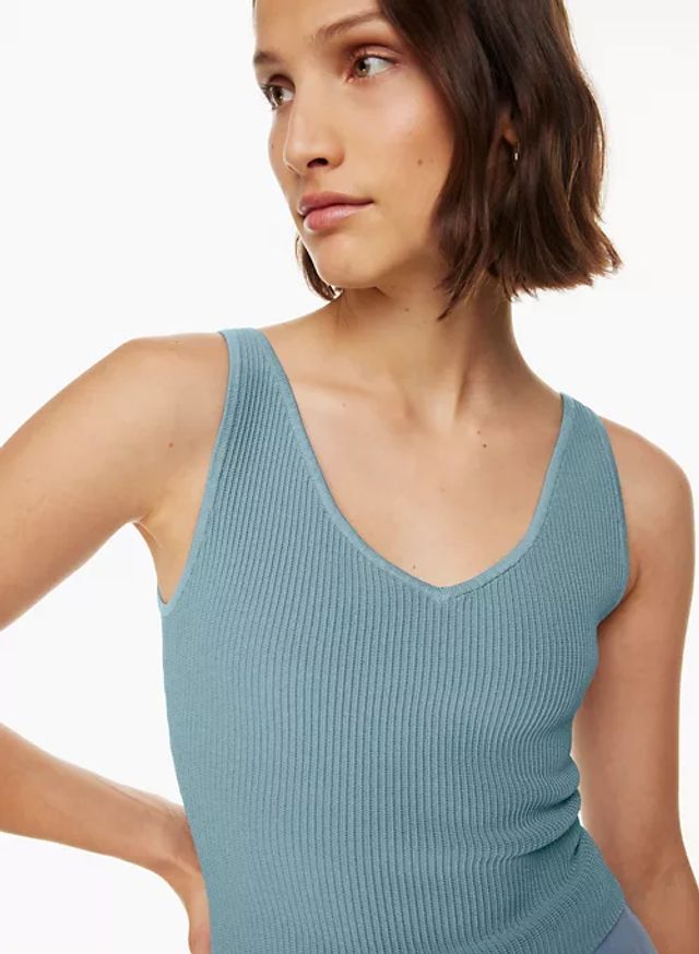 Aritzia Babaton Sculpt Knit Deep V Tank in Fluent Taupe